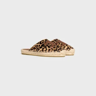 Espadrillas CELINE Mule in pelle di vitello pelosa con stampa leopardata