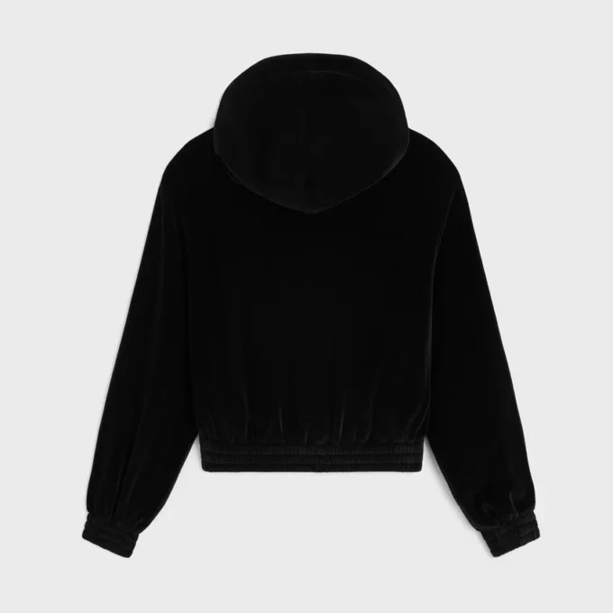 Felpa con cappuccio e zip dal taglio ampio in jersey di velluto Felpa con cappuccio e zip dal taglio ampio in jersey di velluto