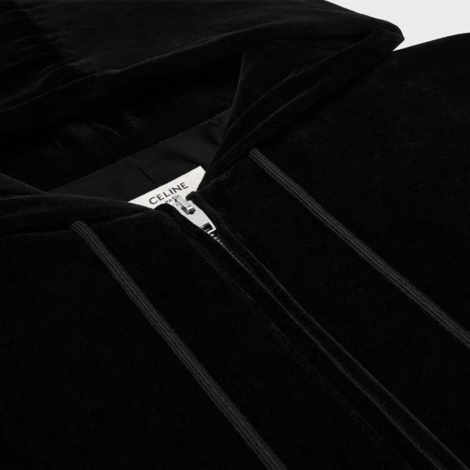 Felpa con cappuccio e zip dal taglio ampio in jersey di velluto Felpa con cappuccio e zip dal taglio ampio in jersey di velluto