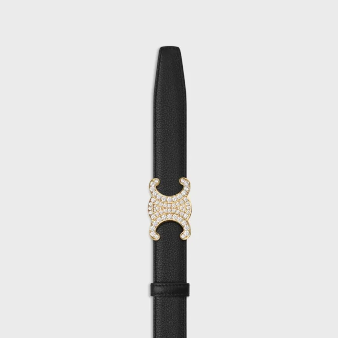 Fibbia Triomphe in ottone con strass e cinturino reversibile da 25 mm in pelle di vitello liscia e martellata Fibbia Triomphe in ottone con strass e cinturino reversibile da 25 mm in pelle di vitello liscia e martellata
