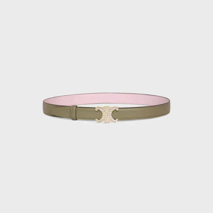 Fibbia Triomphe in ottone con strass e cinturino reversibile da 25 mm in taurillon Fibbia Triomphe in ottone con strass e cinturino reversibile da 25 mm in taurillon
