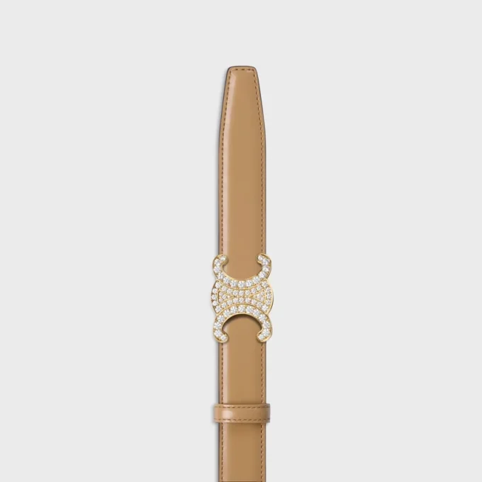 Fibbia Triomphe in ottone con strass e cinturino reversibile da 25 mm in taurillon Fibbia Triomphe in ottone con strass e cinturino reversibile da 25 mm in taurillon