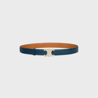 Fibbia Triomphe in ottone con strass e cinturino reversibile da 25 mm in taurillon e pelle di vitello naturale