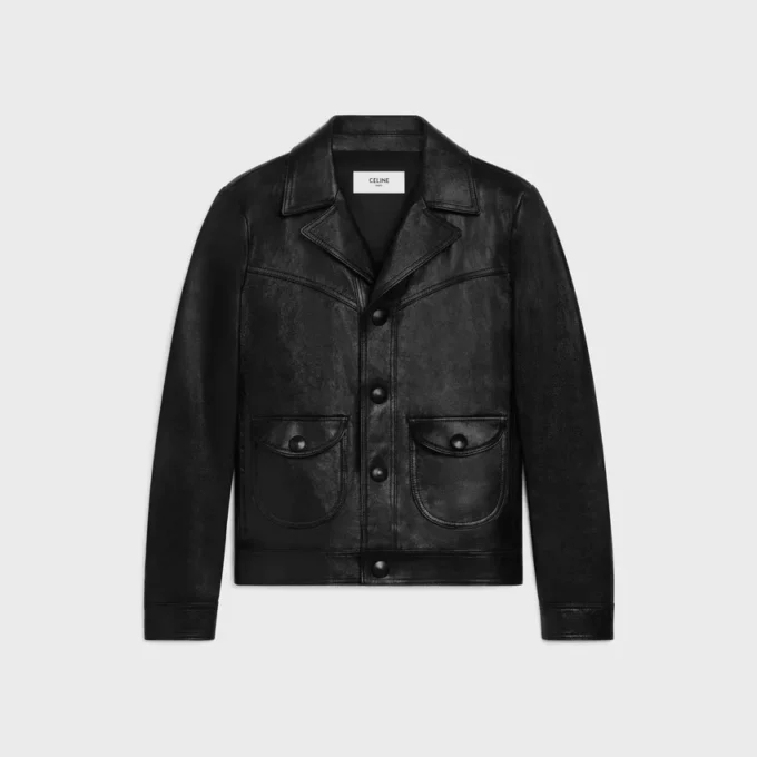 Giacca blouson dal taglio dritto in pelle di agnello cerata Giacca blouson dal taglio dritto in pelle di agnello cerata