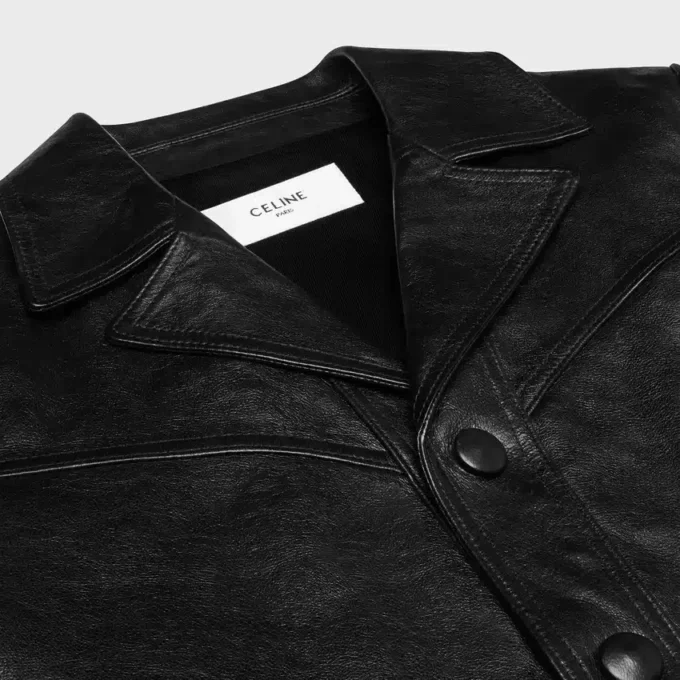 Giacca blouson dal taglio dritto in pelle di agnello cerata Giacca blouson dal taglio dritto in pelle di agnello cerata