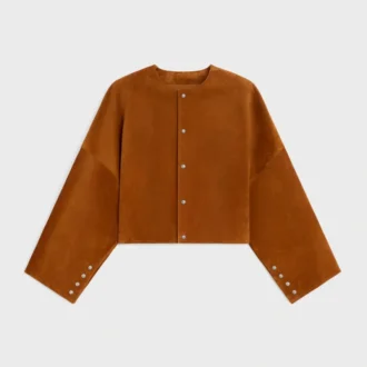 Giacca cardigan in pelle scamosciata