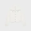 Giacca da camionista ricamata in denim bianco raw wash