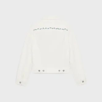 Giacca da camionista ricamata in denim bianco raw wash