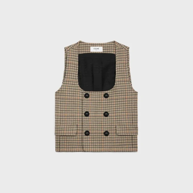 Gilet doppiopetto in lana pied-de-poule
