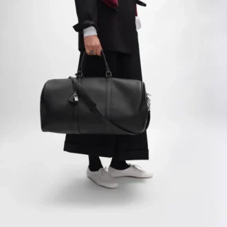 Grande borsa da viaggio in pelle di vitello martellata