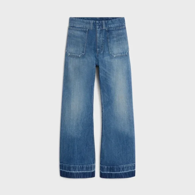 Jeans a zampa 002 in denim di cotone leggero Jeans a zampa 002 in denim di cotone leggero