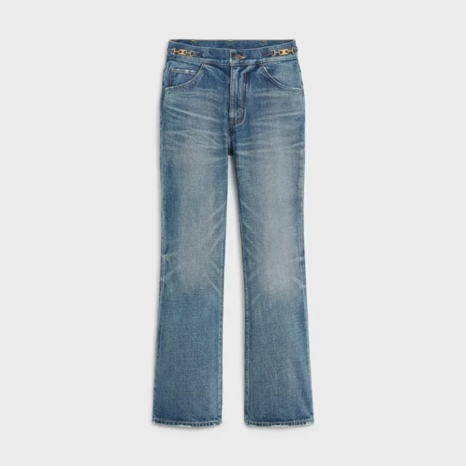 Jeans a zampa Dylan con firma in denim di cotone Jeans a zampa Dylan con firma in denim di cotone