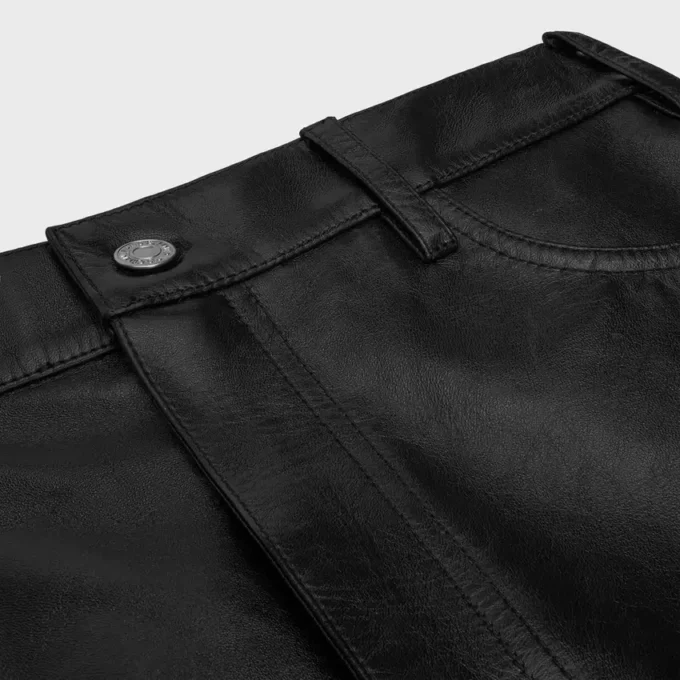 Jeans dritti in morbida pelle di agnello