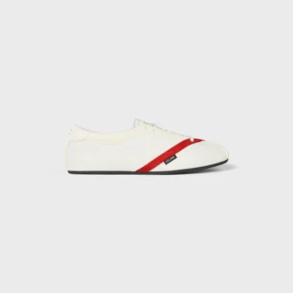 La sneaker piatta in gros grain, velluto, pelle di capra scamosciata e pelle di agnello
