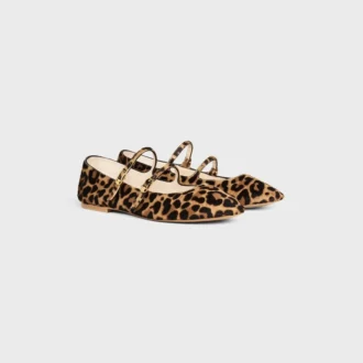 Les Ballerines CELINE Ballerine a doppio cinturino in pelle di vitello pelosa con stampa leopardata