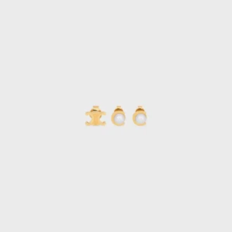 Les Perles CELINE Set di 3 orecchini a bottone in perle di resina e ottone con finitura dorata