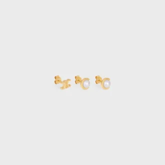 Les Perles CELINE Set di 3 orecchini a bottone in perle di resina e ottone con finitura dorata