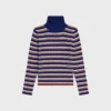 Maglione a collo alto in lana a coste a righe Maglione a collo alto in lana a coste a righe