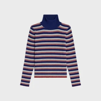 Maglione a collo alto in lana a coste a righe
