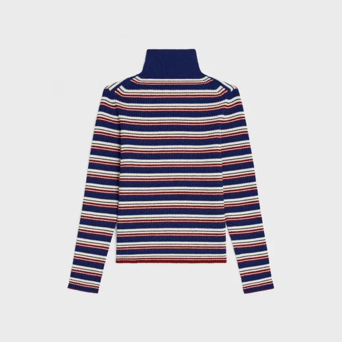 Maglione a collo alto in lana a coste a righe Maglione a collo alto in lana a coste a righe