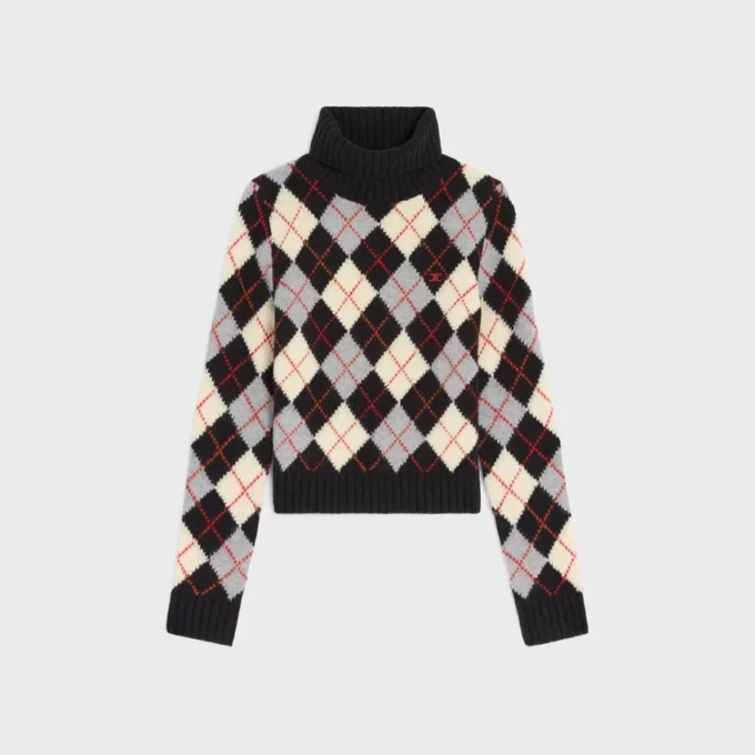 Maglione a collo alto in lana con motivo Argyle Maglione a collo alto in lana con motivo Argyle