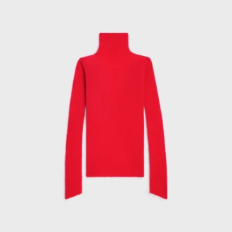 Maglione a collo alto in mohair e seta a coste