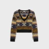 Maglione con scollo a V in cashmere jacquard Maglione con scollo a V in cashmere jacquard