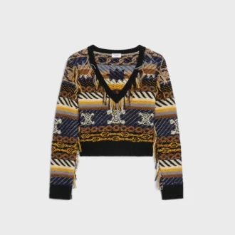 Maglione con scollo a V in cashmere jacquard