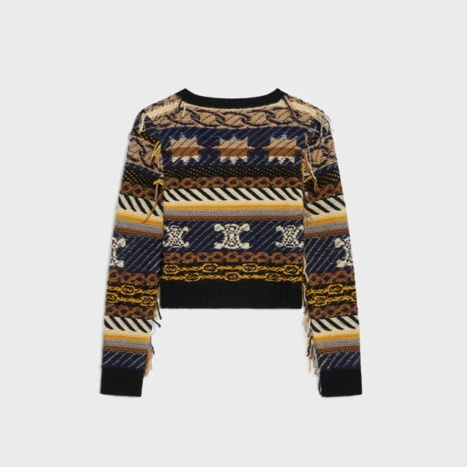 Maglione con scollo a V in cashmere jacquard Maglione con scollo a V in cashmere jacquard