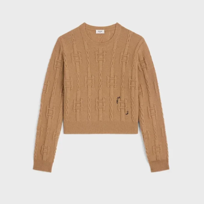 Maglione girocollo in cashmere a catena Maglione girocollo in cashmere a catena