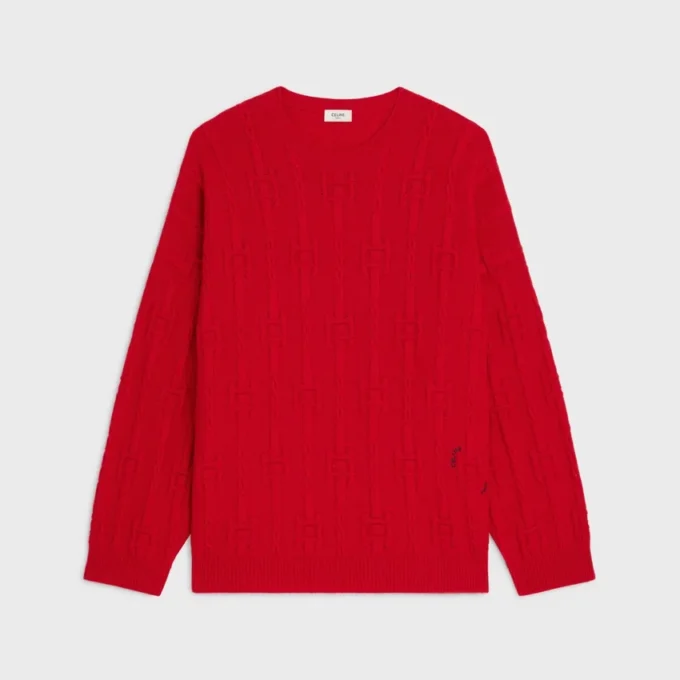 Maglione girocollo in cashmere a catena Maglione girocollo in cashmere a catena