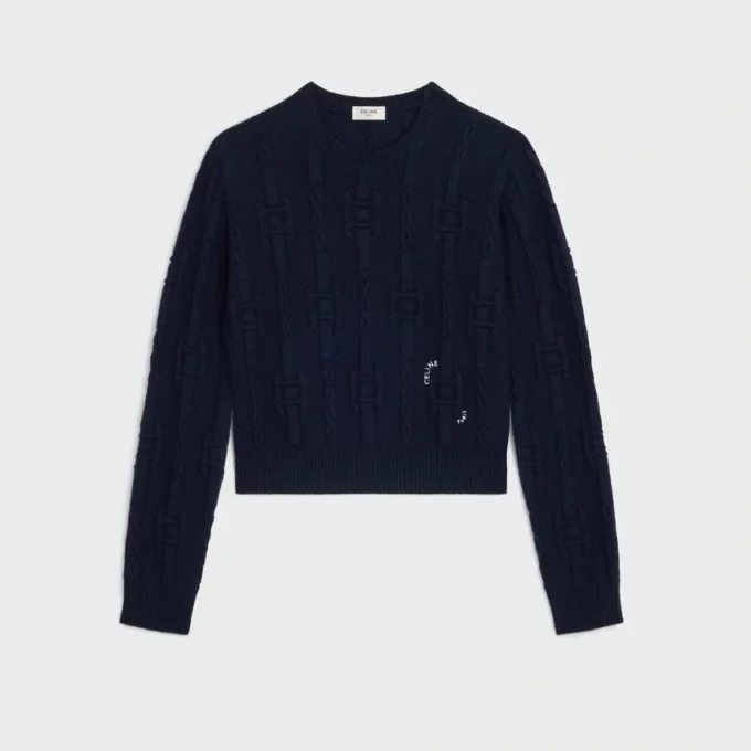 Maglione girocollo in cashmere a catena Maglione girocollo in cashmere a catena