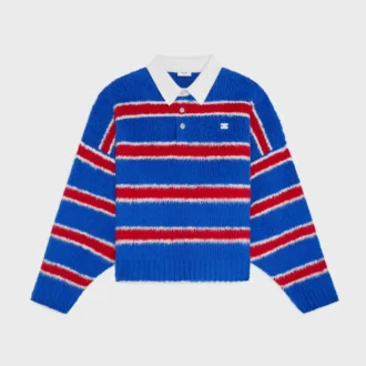 Maglione polo in cotone spazzolato a righe Maglione polo in cotone spazzolato a righe