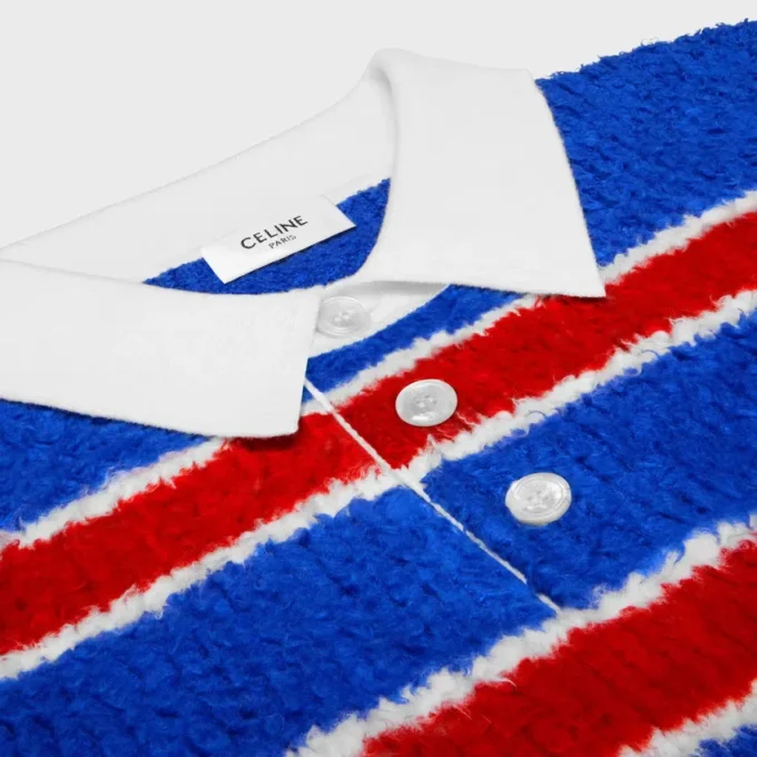 Maglione polo in cotone spazzolato a righe Maglione polo in cotone spazzolato a righe