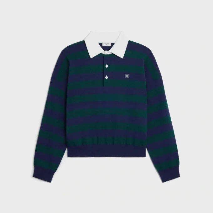 Maglione polo in lana a righe Maglione polo in lana a righe