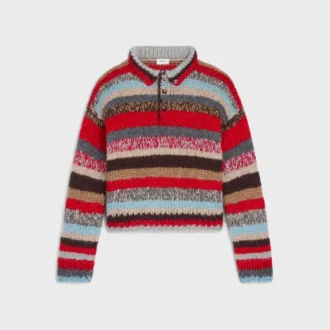 Maglione polo in moulé di alpaca e lana