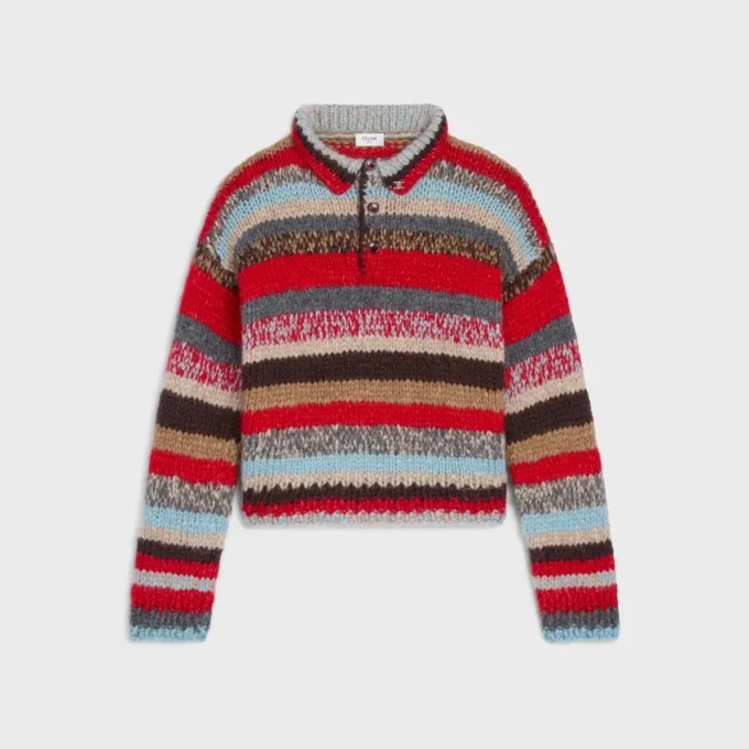 Maglione polo in moulé di alpaca e lana Maglione polo in moulé di alpaca e lana