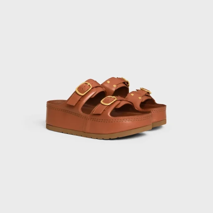 Mule con zeppa CELINE Polly in pelle di vitello Mule con zeppa CELINE Polly in pelle di vitello