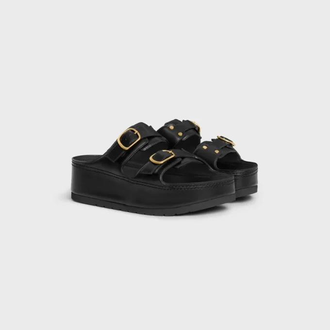 Mule con zeppa CELINE Polly in pelle di vitello Mule con zeppa CELINE Polly in pelle di vitello