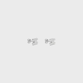 Orecchini a bottone Triomphe in strass e ottone con finitura in rodio