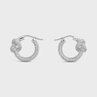 Orecchini a cerchio Knot Sparkle in strass e ottone con finitura in rodio