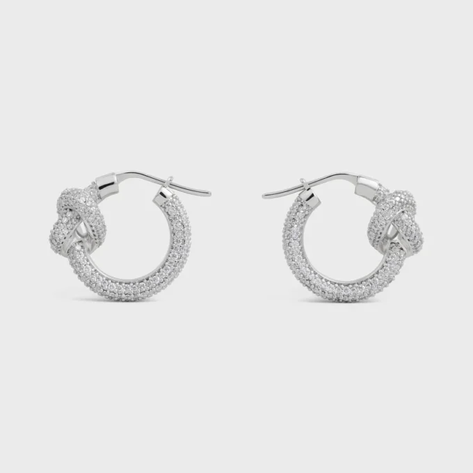 Orecchini a cerchio Knot Sparkle in strass e ottone con finitura in rodio Orecchini a cerchio Knot Sparkle in strass e ottone con finitura in rodio