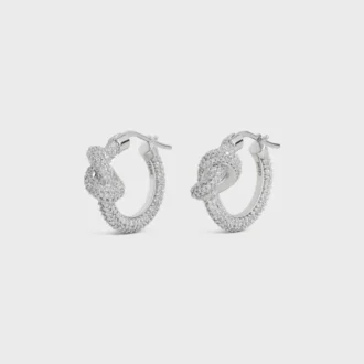 Orecchini a cerchio Knot Sparkle in strass e ottone con finitura in rodio