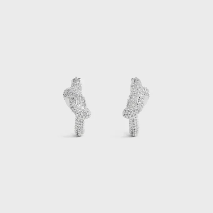 Orecchini a cerchio Knot Sparkle in strass e ottone con finitura in rodio Orecchini a cerchio Knot Sparkle in strass e ottone con finitura in rodio