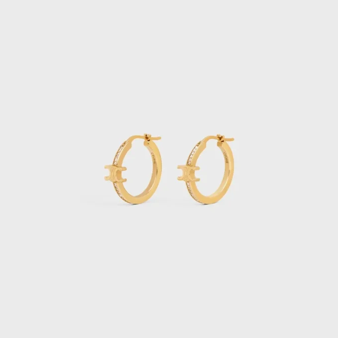 Orecchini a cerchio Triomphe Sparkle in strass e ottone con finitura dorata Orecchini a cerchio Triomphe Sparkle in strass e ottone con finitura dorata
