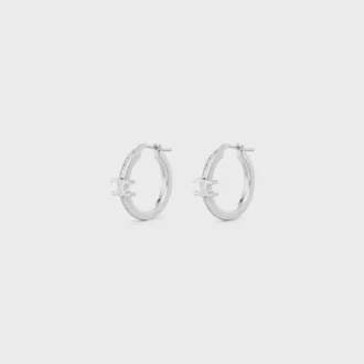 Orecchini a cerchio Triomphe Sparkle in strass e ottone con finitura in rodio