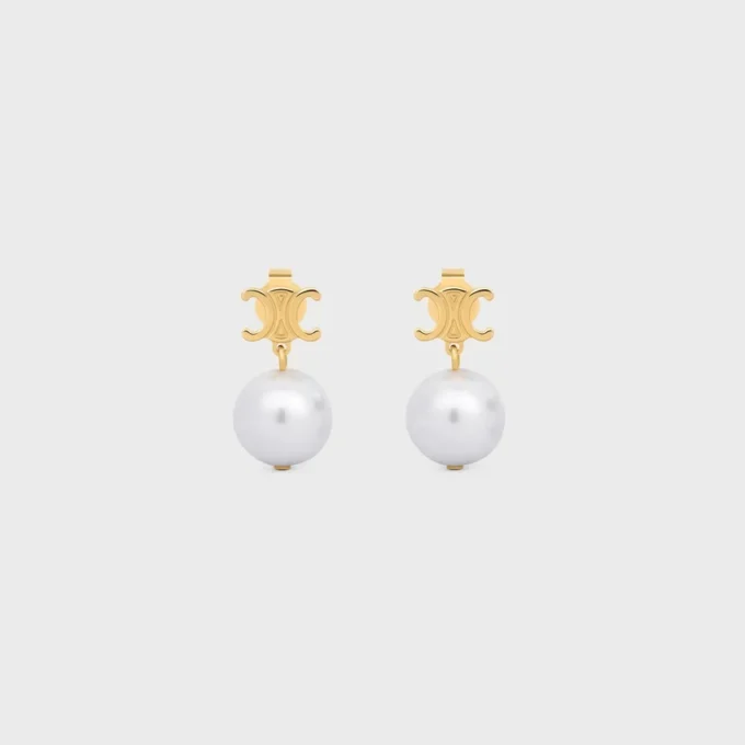 Orecchini Les Perles CELINE in ottone con finitura dorata e perle in resina Orecchini Les Perles CELINE in ottone con finitura dorata e perle in resina