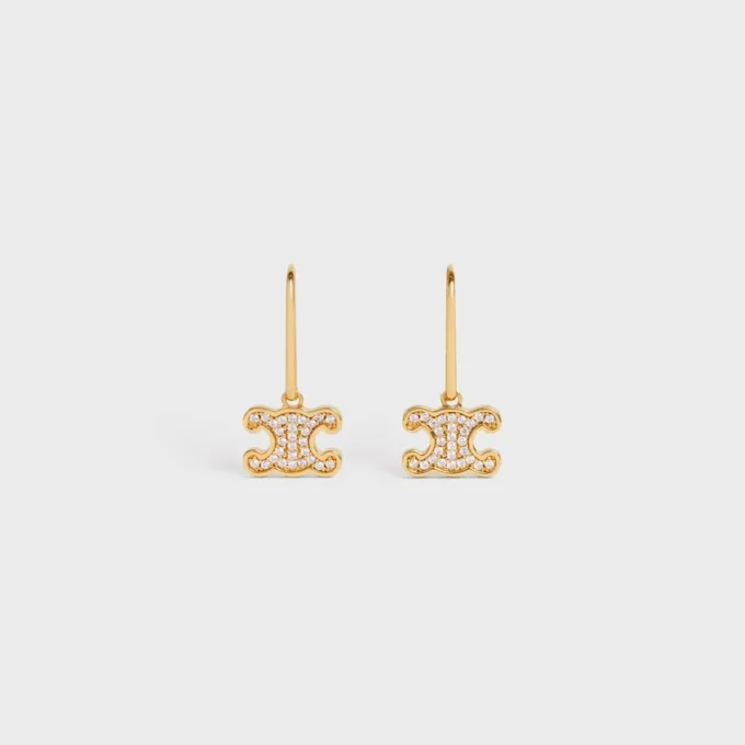 Orecchini Triomphe con strass in ottone con finitura dorata e cristalli Orecchini Triomphe con strass in ottone con finitura dorata e cristalli
