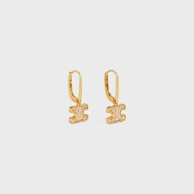 Orecchini Triomphe con strass in ottone con finitura dorata e cristalli Orecchini Triomphe con strass in ottone con finitura dorata e cristalli