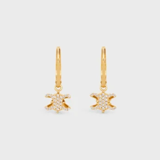 Orecchini Triomphe Solitaire Sparkle in strass e ottone con finitura dorata Orecchini Triomphe Solitaire Sparkle in strass e ottone con finitura dorata
